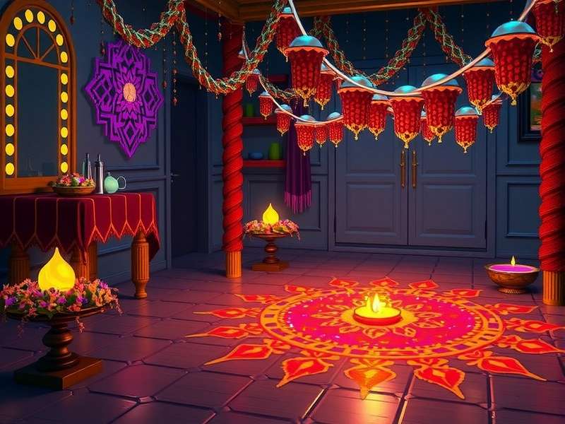 Mace Sentinel - Diwali Celebration Mace Sentinel Diwali event showing in-game decorations with lights and rangoli